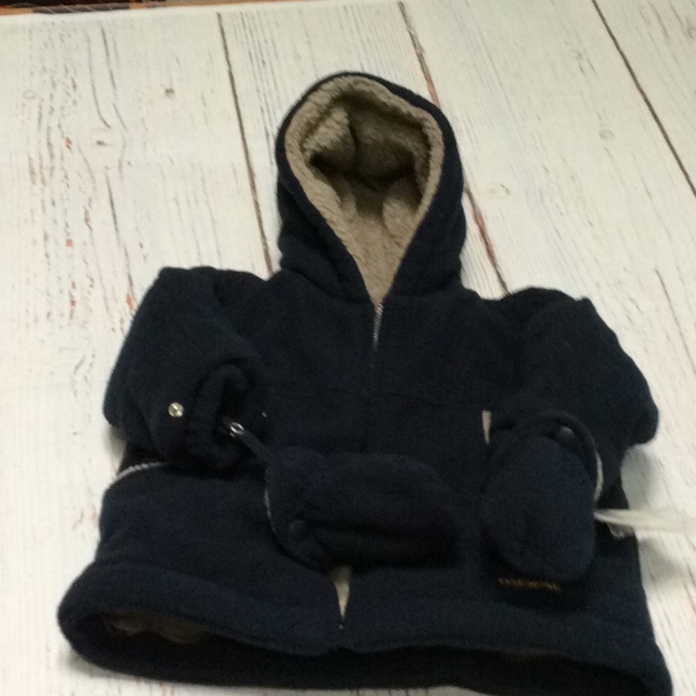 New Oshkosh Navy Blue jacket w/ hoodie Sz  6-9 mos